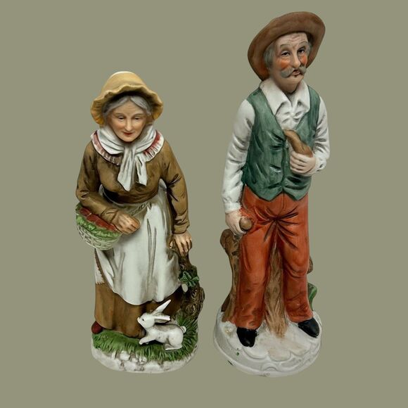 Lot Of 2 Vintage Homco Old Man & Woman 9” Hand Painted Porcelain Figurines - Picture 3 of 16